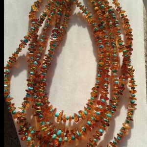 Jay King honey amber and turquoise 5-strand necklace 925